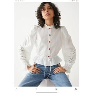 NWOT & Other Stories White Poplin button down strawberry buttons sz I